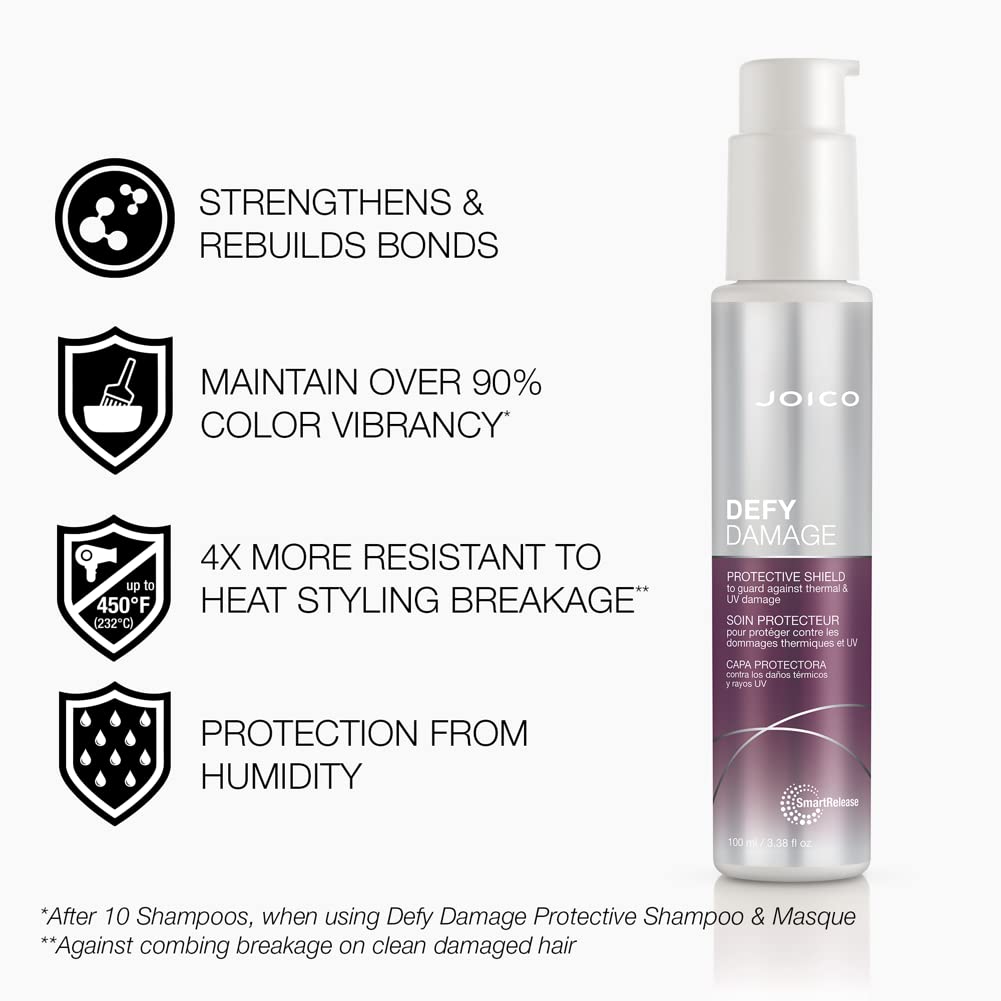 Joico Defy Damage Protective Shield | For Damaged, Color-Treated Hair | Protect Against UV & Thermal Damage | Strengthen Bonds & Preserve Hair Color | With Moringa Seed Oil & Arginine