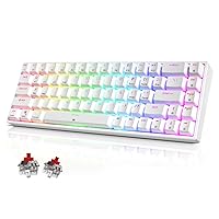 TECURS 65% Wireless Gaming Keyboard, 68 Keys RGB Backlit Ultra Compact Mechanical Feeling Keyboard - Red Switch, 2.4G/Type-C/Multi-Device Bluetooth Keyboard for PC Mac Windows Gamer