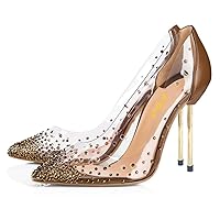 FSJ Women Studded Pointed Toe Transparent Pumps High Heels Shoes with Cute Bowknot US Size 4-15 M