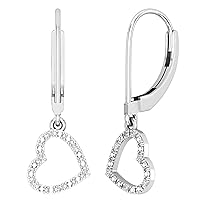 Dazzlingrock Collection 0.05 ctw Round White Diamond Hollow Heart Lever Back Dangle Earrings for Women in 10K Solid White Gold