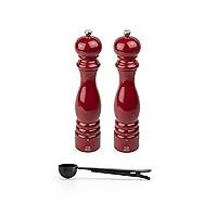Peugeot Paris u'Select 12-inch Salt & Pepper Mill Gift Set, Passion Red - With Stainless Steel Spice Scoop/Bag Clip (Salt & Pepper Mills w/Scoop)