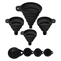 Set of 4 Silicone Collapsible Kitchen Funnel - X-Small to Large Sizes for Easy Liquid Transfer Food Grade Silicone Collapsible Gadgets (Black)