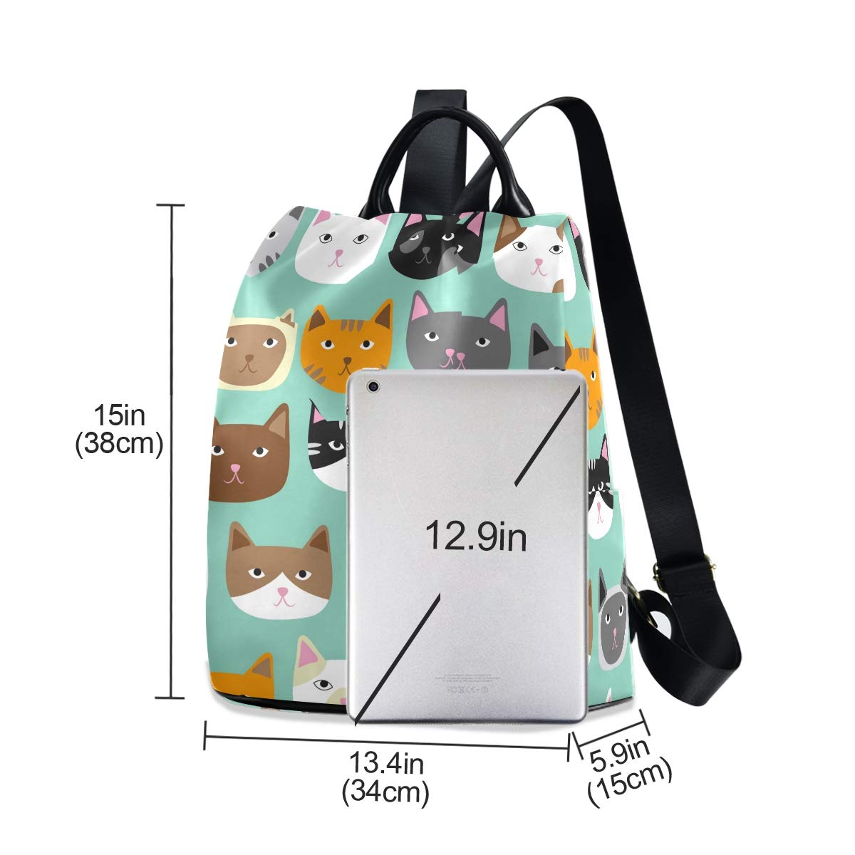 ALAZA Rainbow Cute Cat Faces Backpack Purse with Adjustable Straps