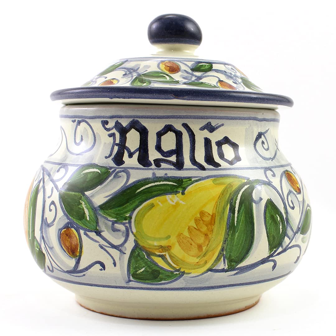 Hand Painted Italian Ceramic Garlic Jar Venezia - Handmade in Gubbio, Garlic Ceramic Keeper, Made in Italy, Garlic Holder, Hand painted Ceramics, G...