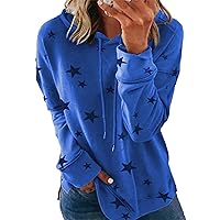 EFOFEI Women's Casual loose Hoodie Star Printed Long Sleeve Sweatshirts Drawstring Side Split Pullover Tops