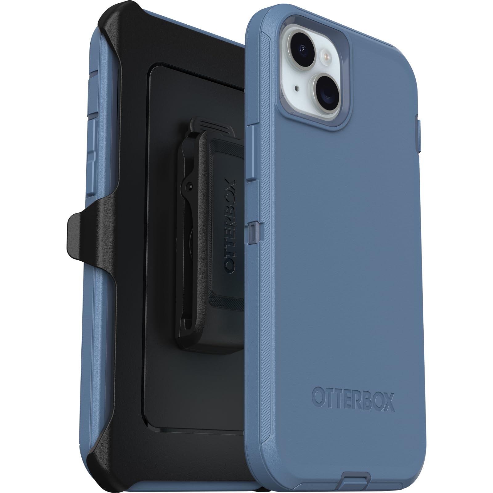 OtterBox iPhone 15 Plus and iPhone 14 Plus Defender Series Case - BABY BLUE JEANS (Blue), screenless, rugged & durable, with port protection, includes holster clip kickstand