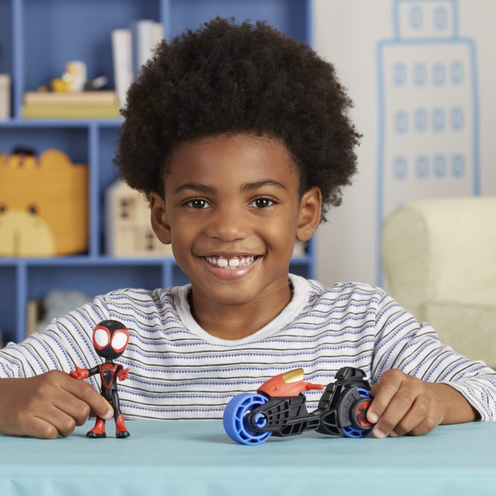 Spidey and His Amazing Friends Marvel Hasbro, Miles Morales Action Figure with Toy Motorcycle,Preschool Toys for 3 Year Old Boys and Girls and Up