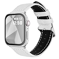 Fullmosa Compatible Apple Watch Band Leather 38mm 40mm 41mm 49mm 45mm 44mm 42mm for iWatch Ultra2/Ultra/SE/SE2/Series 9/8/7/6/5/4/3/2/1,38mm/40mm/41mm White + silver buckle