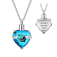 Heart Cremation Urn Necklace for Ashes Urn Jewelry Crystal Memorial Pendant with Fill Kit and Gift Bag - God has you in his arms I have you in my heart