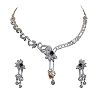 Beautiful Design Necklace with Drop Earring Indian Traditional Chokar Jewellery Set Stone Necklaces Gold & Silver Plated Chain Haar haram Jewellery For Women Girls Ladies