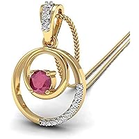 Round Cut Created Ruby & Diamond Cluster Pendant Bridesmaid Wedding Pendant, Party Necklace 14K Yellow Gold Plated with 18