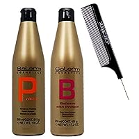 Salerm Cosmetics PROTEIN Shampoo & PROTEIN BALSAM Conditioner DUO Set (wtih Sleek Steel Pin Tail Comb) Keratin Silk Protein (18 oz + 17.3 oz - LARGE COMBO KIT)