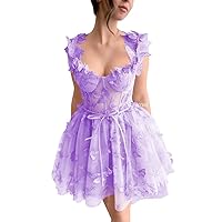 Butterfly Tulle Homecoming Dresses for Teens Spaghetti Strap Lace Applique Short Prom Cocktail Party Dresses