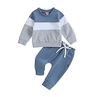 BeQeuewll Fall Winter Toddler Baby Boy Clothes 2Pcs Color Block Crewneck Sweatshirt and Pants Sweatsuit Little Boy Clothing