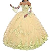 Women's Lace Applique Quinceanera Dresses Sweetheart Prom Ball Gown