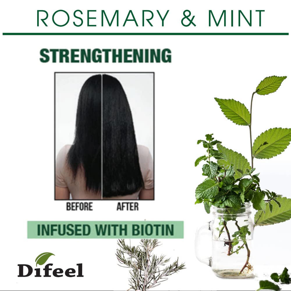Difeel Rosemary and Mint Hair Strengthening Shampoo 33.8oz & Conditioner with Biotin 33.8oz 2-PC Boxed Gift Set - Sulfate Free Shampoo & Conditioner, Paraben Free