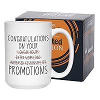 Promotion Coffee Mug 15 oz, Congratulation On Your Promotion Job Work Office New Challenge Beginning Coworker Employee Boss, White