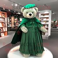 Forest Green Teddy Bear mascot costume character dressed with a Ball Gown and Shawls