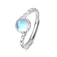 Women's Ring Moonstone 925 Sterling Silver Synthetic Rainbow Moonstone for Women Ring Open Adjustable Rings for Mum Girlfriend, Sterling silver