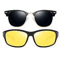 Joopin Sport Night Driving Sunglasses and Semi Rimless Sunglasses Bundle, Lightweight TR90 Night Vision Shades for Men Women, Unisex Retro Designer Browline Glasses Polarized UV Protection Fishing