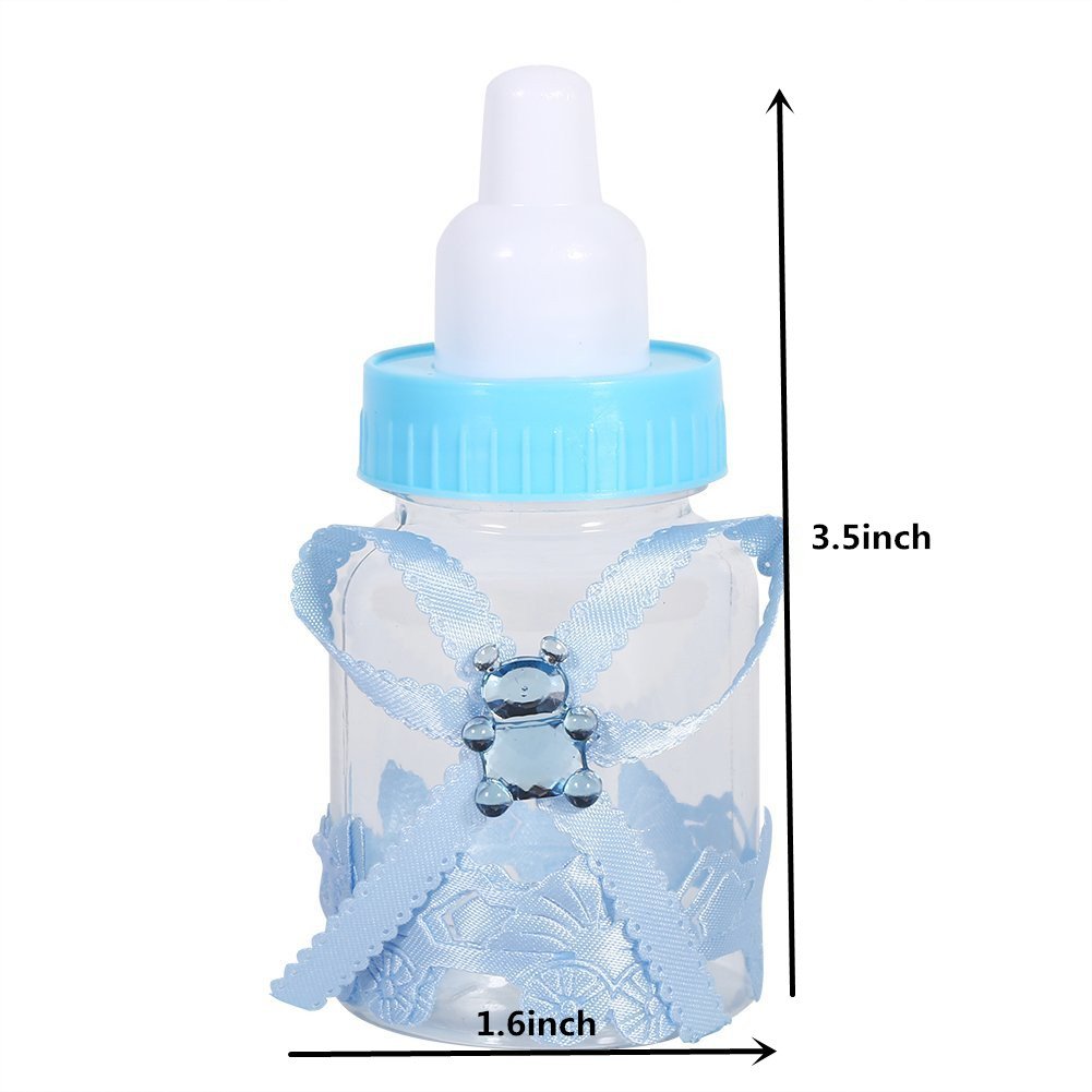 50pcs Cute Feeding Bottle Shape Candy Boxes,3.5 Inch Mini Fillable Baby Bottle,Shower Box Candy Box for Birthday Christening Gift Party Decorations Blue