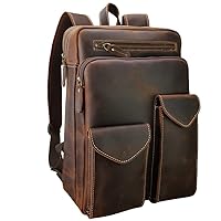 Small Mens Full Grain Leather Backpack for Men Purse Vintage 14 Inch Laptop Bag Business Work Hiking Daypack Brown Rucksack