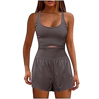 Womens Workout Athletic Romper Padded Bras One Piece Exercise Jumpsuit Gym Clothes With Back Zipper Pocket Running Outfits Bodycon Tennis Romper Yoga Workout Romper Gym Onesies Active Wear Clothes
