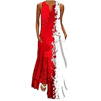 Early Prime of Deal of The Day Today Only Sundresses for Women 2024 Floral Print Sleeveless Maxi Dress with Pockets Tank Summer Dress Notch Neck Beach Dresses