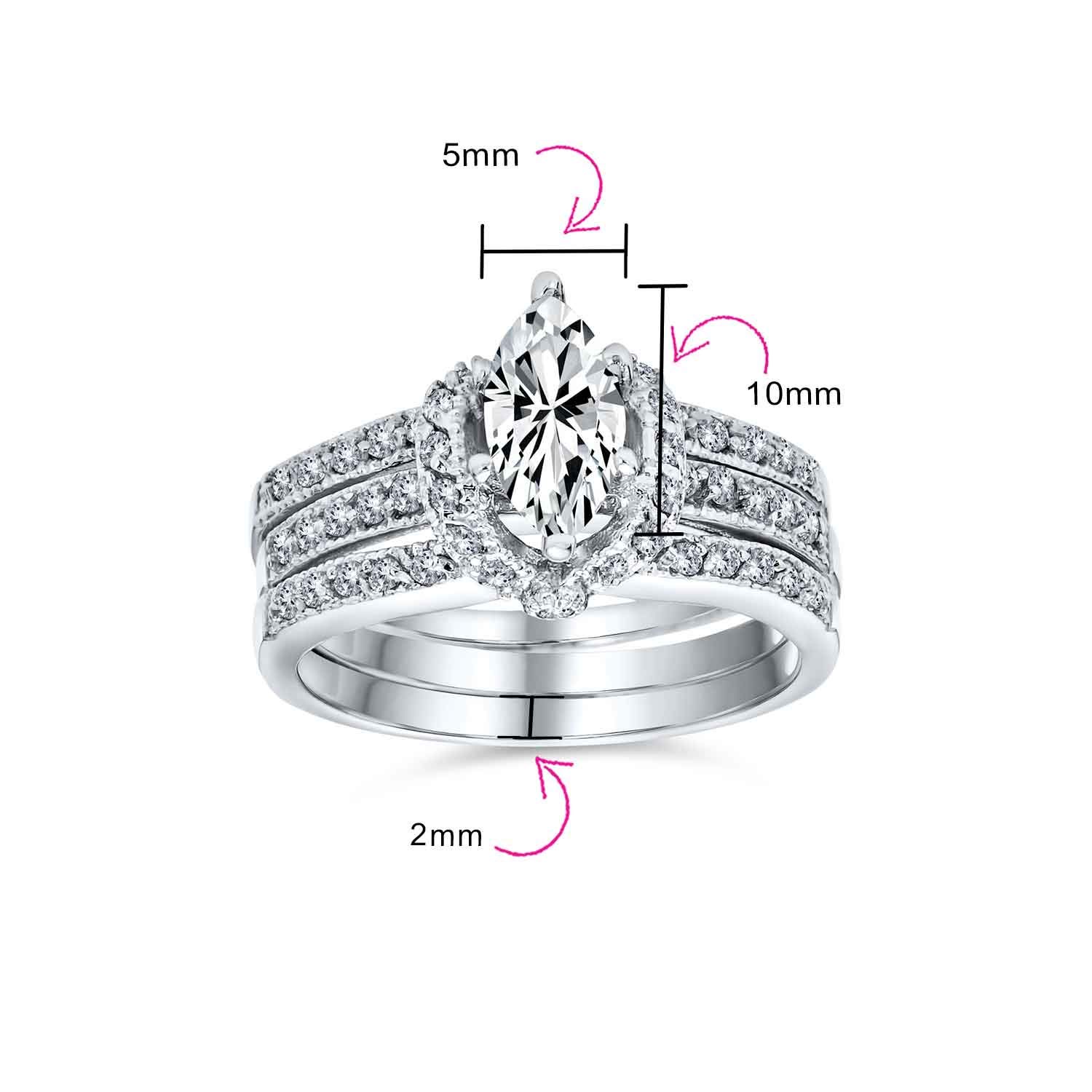 Personalize 1.5-2.5CT Cubic Zirconia Enhancer Guard Round Solitaire Halo Marquise AAA CZ Baguette Band Inset Anniversary Statement Engagement Ring Wedding Set .925 Sterling Silver Customizable