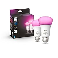 Smart 75W A19 LED Bulb - White and Color Ambiance Color-Changing Light - 2 Pack - 1100LM - E26 - Indoor - Control with Hue App - Works with Alexa, Google Assistant and Apple Homekit