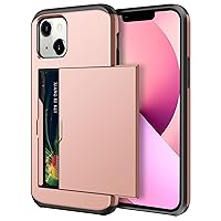SAMONPOW Compatible with iPhone 13 Case with Card Holder Dual Layer Hybrid Wallet Case Heavy Duty Protection Shockproof iPhone 13 Case for Women Men Anti-Scratch Case for iPhone 13 6.1 inch Rose Gold