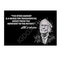 Warren Buffett Financial Advice Quote Stocks Money Device Patient Poster Canvas Poster Wall Art Decor Print Picture Paintings for Living Room Bedroom Decoration Unframe-style 12x08inch(30x20cm)