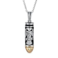 Personalize Men's Vintage Style Gangster Biker Jewelry Two Head Vintage Style Byzantine Eagle Bullet Pendant Necklace Gift For Hunter Two Tone Oxidized .925 Sterling Silver Gold-Tone Plated Tip