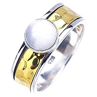StarGems Natural Moonstone Spinning Two Tones Hammered Broadband Handmade Ring 925 Sterling Silver A4588