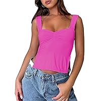 Women Crop Tank Tops Thick Straps Square Neck Cami Y2k Slim Fit Sleeveless Going Out Tops Vest Club Streetwear