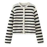 Women Autumn Striped Knitted Cardigan Long Sleeve Button Casual Top Mujer