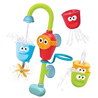 Yookidoo Toddler and Baby Bath Toy (Ages 1-3): Flow N Fill Spout-3 Stackable Play Cups - Battery Operated Moveable Hose Toy and Tumblers with Multiple Play Aspects - Make Bath Time Maigcal (No Mold)