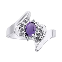 Diamond & Amethyst Ring Set In Sterling Silver - Diamond Halo - Color Stone Birthstone Ring
