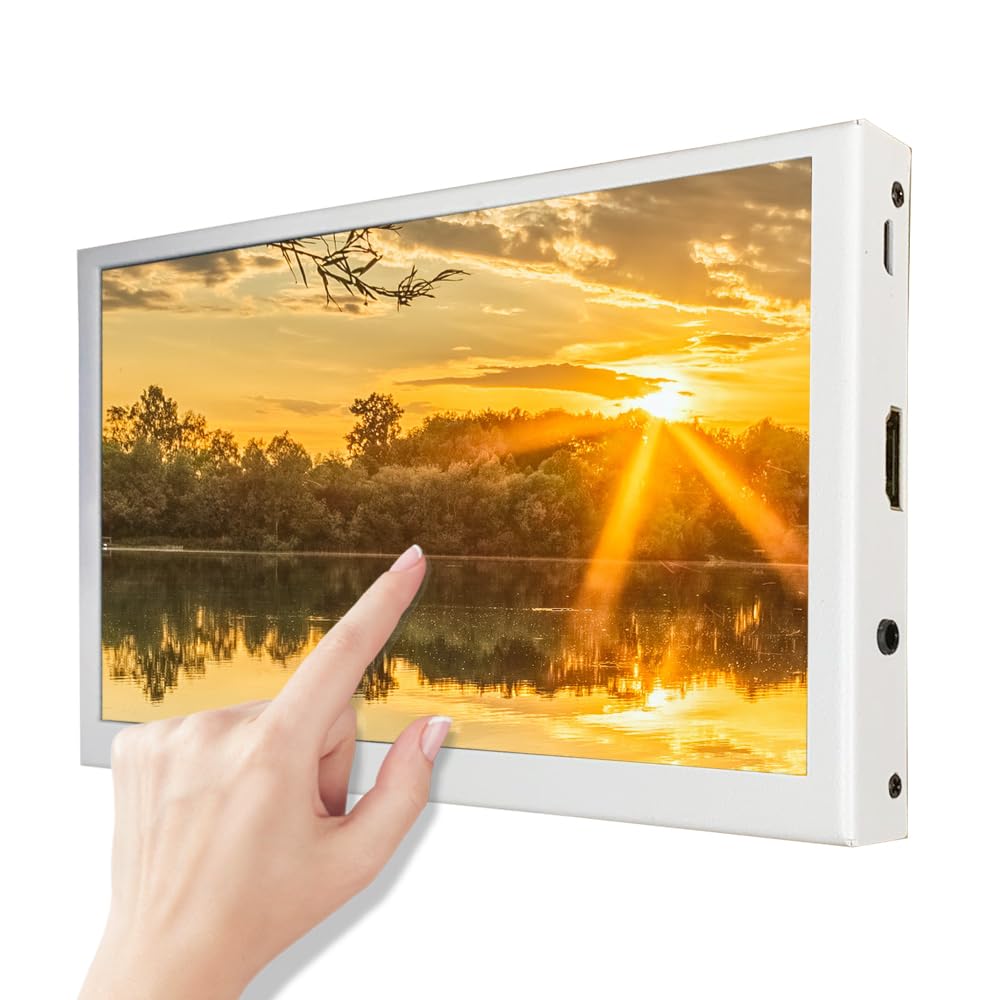 Small Portable Monitor 7 inch Touchscreen HDMI Display LCD 1024x600 IPS Capacitive Touch Screen Mini White Monitor VESA Dual Speakers for PC Laptop Windows MAC