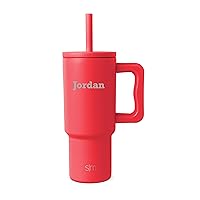 Simple Modern Personalized Kids 24 oz Tumbler with Handle and Silicone Straw Lid | Spill Proof Reusable Stainless Steel Bottle | Gift for Kids Boys Girls | Trek Collection | Radiate Red
