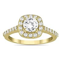 AGS Certified 1 Carat TW Diamond Halo Engagement Ring in 14K Yellow Gold (H-I Color, I1-I2 Clarity)