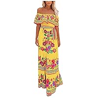 Women's Summer Dresses Fashion Casual Printed Elatic Waist Pullover Loose Dress Wrap