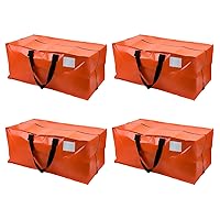 Heavy Duty Moving Bag Storage Container Duffle Bag with Zipper, Reinforced Carry Straps and Backpack Straps, Made of Rugged Woven Polypropylene, Pack of 4, Orange