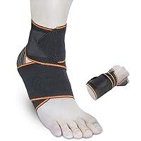 Ankle Support Sprained Brace Adjustable Compression Wrap for Runners Women Men (Orange)