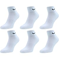 Nike One Quater Socks for Men and Women, 6 Pairs, Short Socks, Ankle High, White, Black, Mixed (White, Grey, Black) Size 34 36 38 40 42 44 46 48 50
