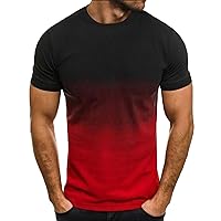 Men's Casual Gradient T Shirt Round Neck Short Sleeve Gym Shirts Athletic T-Shirt Hippie Yoga Tees Summer Beach Tops