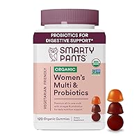 SmartyPants Organic Women's Multivitamin Gummies: Biotin, Probiotics, Methylfolate, Omega 3 (ALA), Vitamin D3, C, Vitamin B12, B6, Vitamin A, K & Zinc, Gluten Free, 120 Count (30 Day Supply)