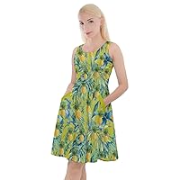 CowCow Womens Pineapple Summer Hawaii Fruits Print Casual Knee Length Skater Dress with Pockets, XS-5XL