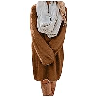SNKSDGM Womens High Neck Long Balloon Sleeve Plus Size Rib Knitted Slouchy Wrap Pullover Tunic Tops Sweaters Mini Dresses