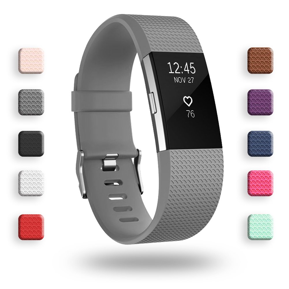 POY Replacement Bands Compatible for Fitbit Charge 2, Classic Edition Adjustable Sport Wristbands, Small Gray